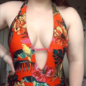 Missguided Tropical Plunge Tab Front Swimsuit